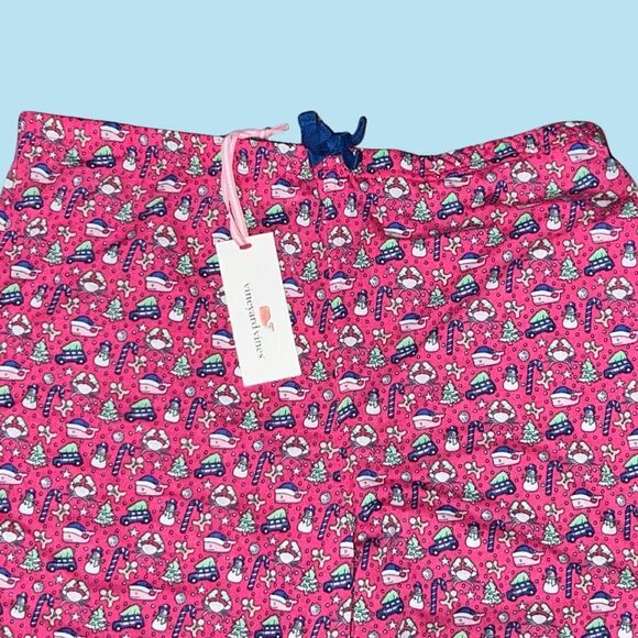 NWT Vineyard Vines Girls Santa Whale Tree Holiday Pajama Pants Pink XL 16 - Picture 2 of 5